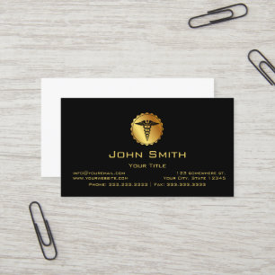 Elegantes Schwarz& Gold Caduceus Medizin Emblem Visitenkarte