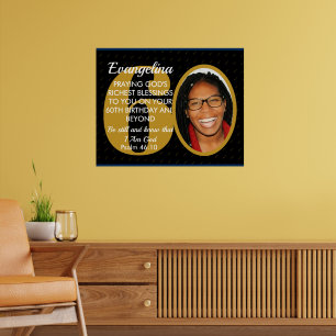 Elegantes Schwarz-Gold Custom-Text-Foto 60. Geburt Poster