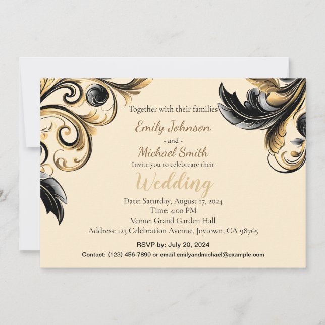 Elegantes Schwarz-Gold-Design Einladung (Vorderseite)