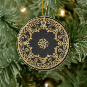 Elegantes Schwarz-Gold-Design Keramik Ornament