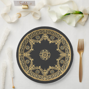Elegantes Schwarz-Gold-Design Pappteller