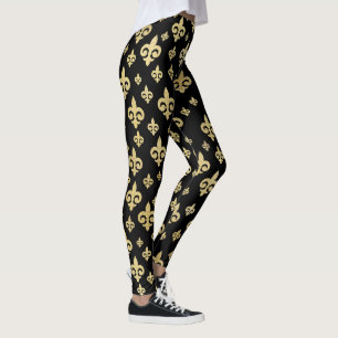 Elegantes Schwarz & Gold Fleur-de-Lis   Mardi Gras Leggings