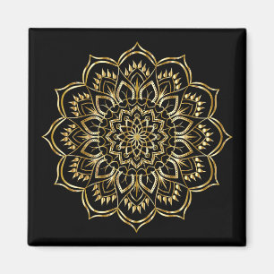 Elegantes Schwarz-Gold-Floral Mandala Muster Magnet
