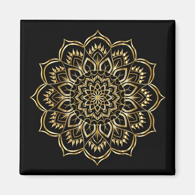 Elegantes Schwarz-Gold-Floral Mandala Muster Magnet (Vorne)
