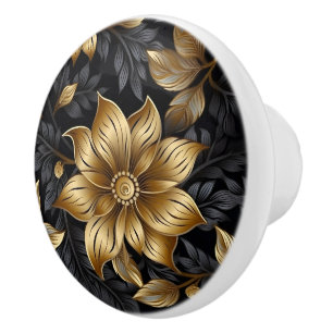 Elegantes Schwarz-Gold-Floral-Muster Keramikknauf