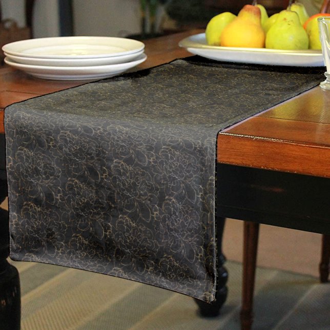Elegantes Schwarz-Gold-Floral-Muster Kurzer Tischläufer (Von Creator hochgeladen)