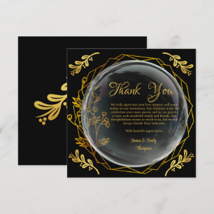 Elegantes Schwarz & Gold Florales Hochzeitsjubiläu Dankeskarte