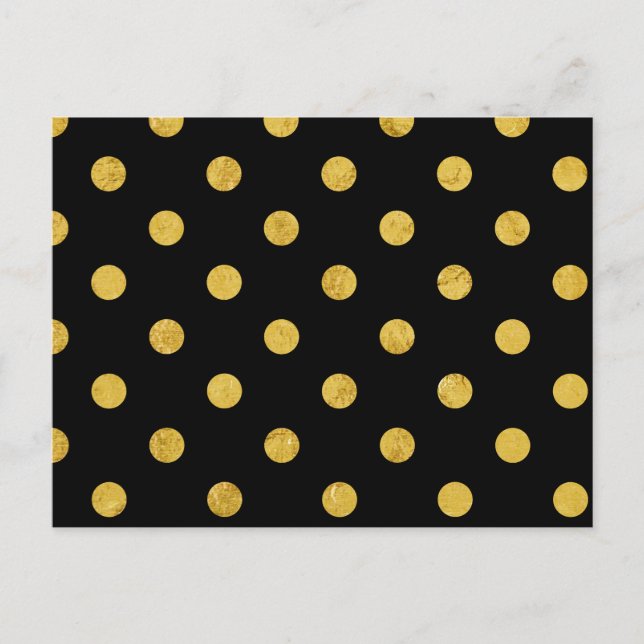 Elegantes Schwarz-Gold Foil Polka Dot Muster Postkarte (Vorderseite)