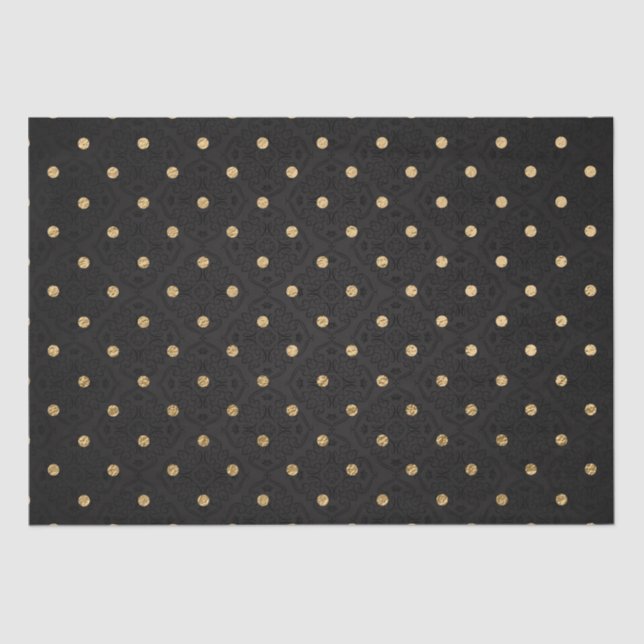 Elegantes Schwarz-Gold Foil Polka Dots Muster Seidenpapier (Vorderseite)