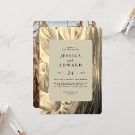 Elegantes Schwarz-Gold-Foliage-Foto Hochzeit Einladung