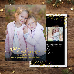 Elegantes Schwarz-Gold-Frohes-Neues-Jahr-Foto Folien Feiertagskarte