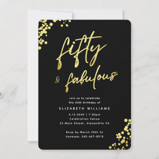 Elegantes Schwarz Gold Fünfzig und Fantastischer G Einladung