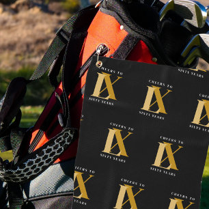 Elegantes Schwarz-Gold-Geburtstagsmuster Golfhandtuch