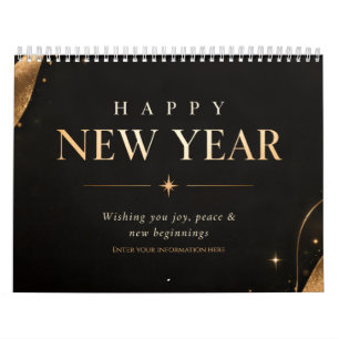Elegantes Schwarz-Gold-Geometrisches Frohes Neues Kalender
