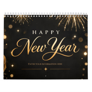 Elegantes Schwarz-Gold-Geometrisches Neujahrsfest Kalender