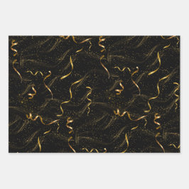 Elegantes Schwarz & Gold Geschenkpapier Set