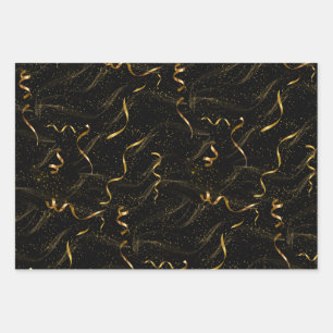 Elegantes Schwarz & Gold Geschenkpapier Set