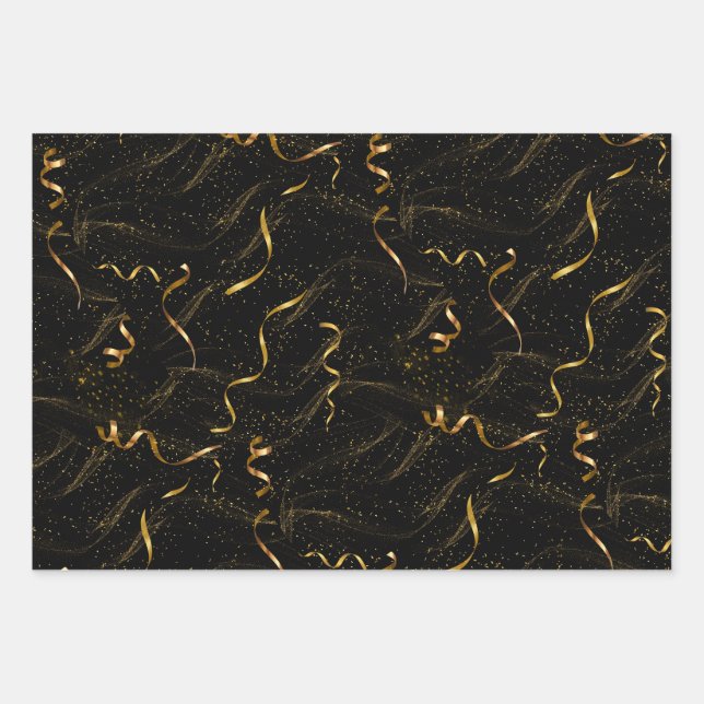 Elegantes Schwarz & Gold Geschenkpapier Set (Vorderseite)