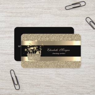 Elegantes Schwarz Gold Gestreiftes Glitter-Reinigu Visitenkarte