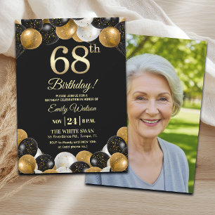 Elegantes Schwarz-Gold-Glitter-68-Geburtstagsfoto Einladung