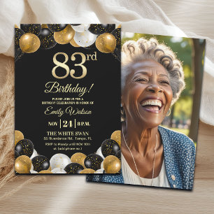Elegantes Schwarz-Gold-Glitter 83. Geburtstagsfoto Einladung