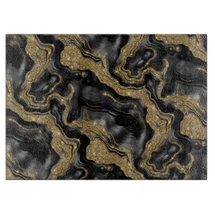 Elegantes Schwarz-Gold-Glitter-Achat-Muster Schneidebrett