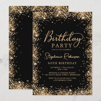 Elegantes Schwarz-Gold-Glitter-Skript zum 60. Gebu Einladung