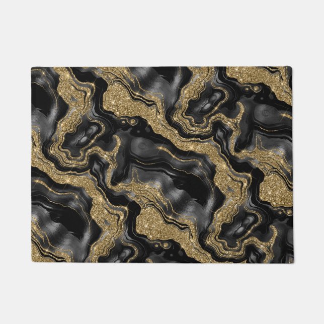 Elegantes Schwarz-Gold-Glitzer-Muster Fußmatte (Vorderseite)