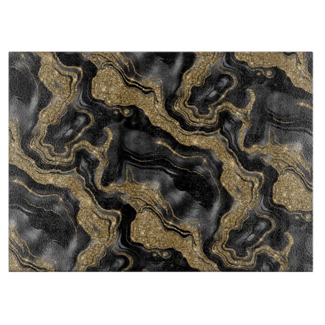 Elegantes Schwarz-Gold-Glitzer-Muster Schneidebrett (Vorderseite)