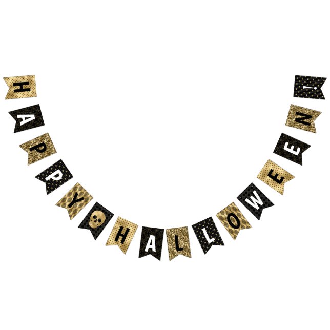 Elegantes Schwarz-Gold-Halloween-Party Wimpelkette (Alle)