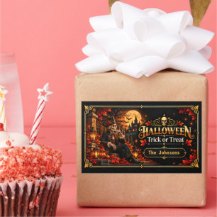 Elegantes Schwarz-Gold-Halloween-Trick-or-Treat-Ge Rechteckiger Aufkleber