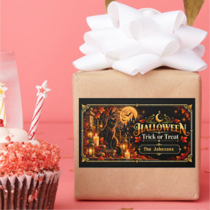 Elegantes Schwarz-Gold-Halloween-Trick-or-Treat-Ge Rechteckiger Aufkleber