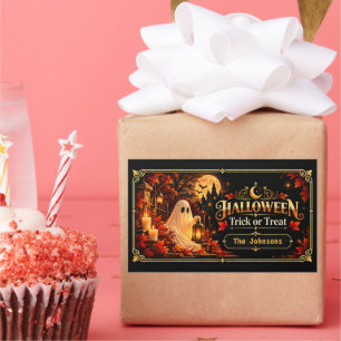 Elegantes Schwarz-Gold-Halloween-Trick-or-Treat-Ge Rechteckiger Aufkleber