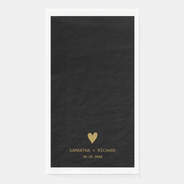 Elegantes Schwarz-Gold-Herz-Hochzeit Serviette (Vorderseite)