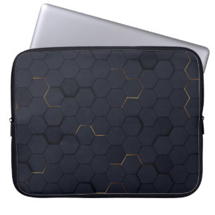 Elegantes Schwarz-Gold-Hexagonal-Muster Laptop-Sie Laptopschutzhülle