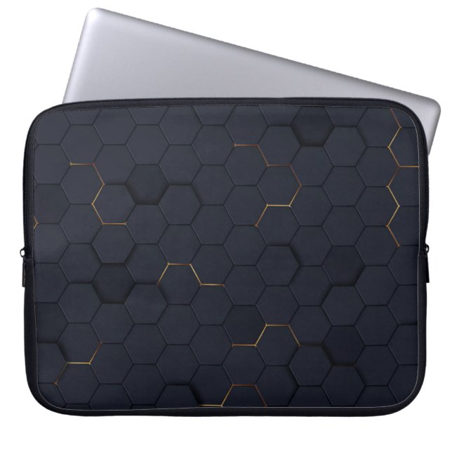 Elegantes Schwarz-Gold-Hexagonal-Muster Laptop-Sie Laptopschutzhülle (Vorderseite)