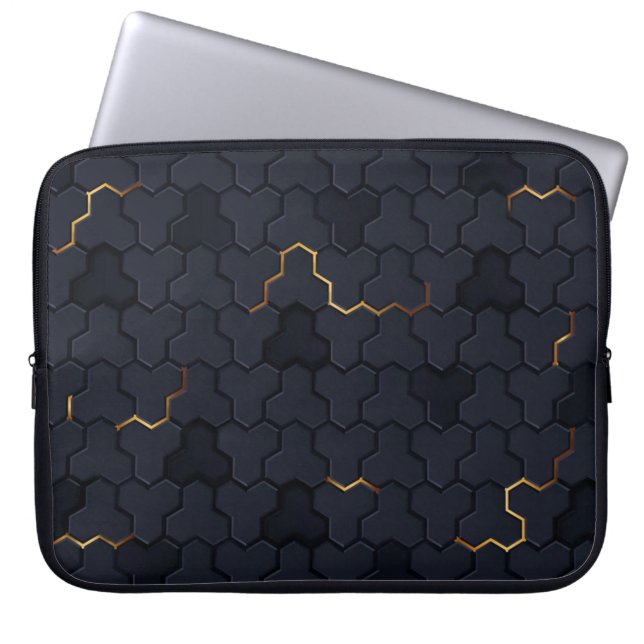 Elegantes Schwarz-Gold-Hexagonal-Muster Laptop-Sie Laptopschutzhülle (Vorderseite)