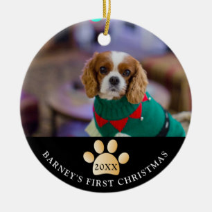 Elegantes Schwarz-Gold-Hund-Foto Keramik Ornament
