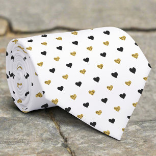 Elegantes Schwarz-Gold-Kleines-Herz-Valentinstag-M Krawatte