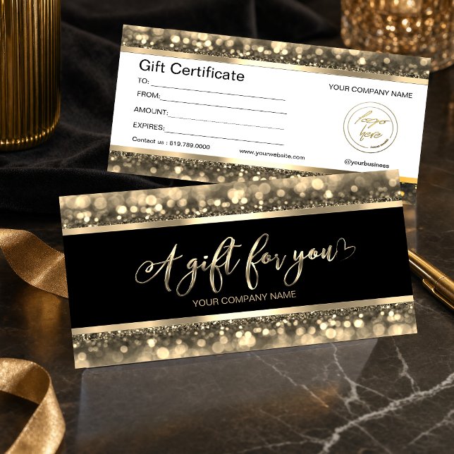 Elegantes Schwarz & Gold | Logo-Geschenkgutschein (#GIFTCARD #vochercard #blachgoldsparkle #agiftforyou #certificatecard #luxurygiftcard #elegantgift)
