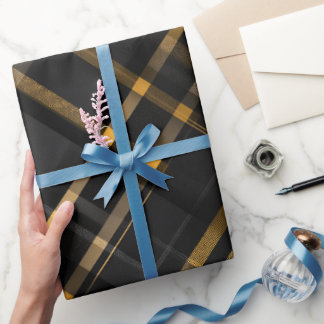 Elegantes Schwarz-Gold-Luxus-Kohle-Karomuster Geschenkpapier