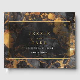 Elegantes Schwarz-Gold-Marmor-Gästebuch Gästebuch