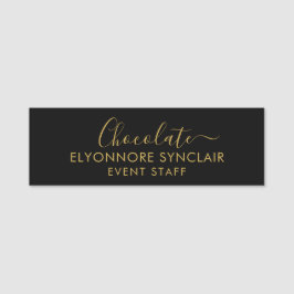 Elegantes Schwarz-Gold-Minimal-Schokoladen-Event-P Namensschild
