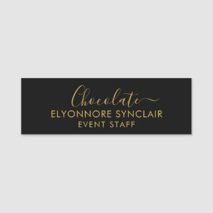 Elegantes Schwarz-Gold-Minimal-Schokoladen-Event-P Namensschild