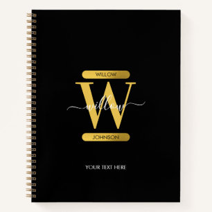 Elegantes Schwarz & Gold Monogram modern Notizbuch