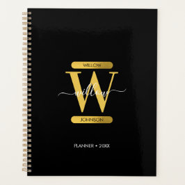 Elegantes Schwarz & Gold Monogram modern Planer
