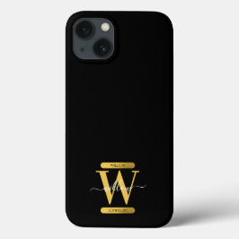 Elegantes Schwarz & Gold Monogram Modernes Skript Case-Mate iPhone Hülle