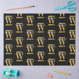 Elegantes Schwarz & Gold Monogram Modernes Skript Seidenpapier