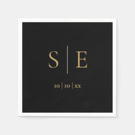 Elegantes Schwarz-Gold-Monogramm-Datum Minimalisti Serviette
