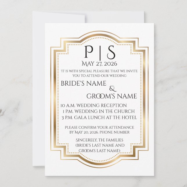 Elegantes Schwarz & Gold Monogramm Einladung (Vorderseite)